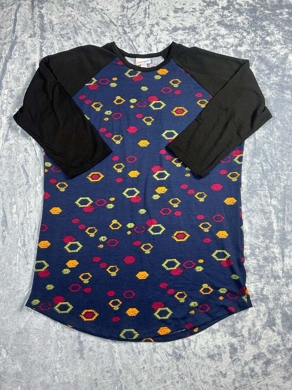 LuLaRoe Randy Shirt Navy Blue Multi Geometric Print Size M
